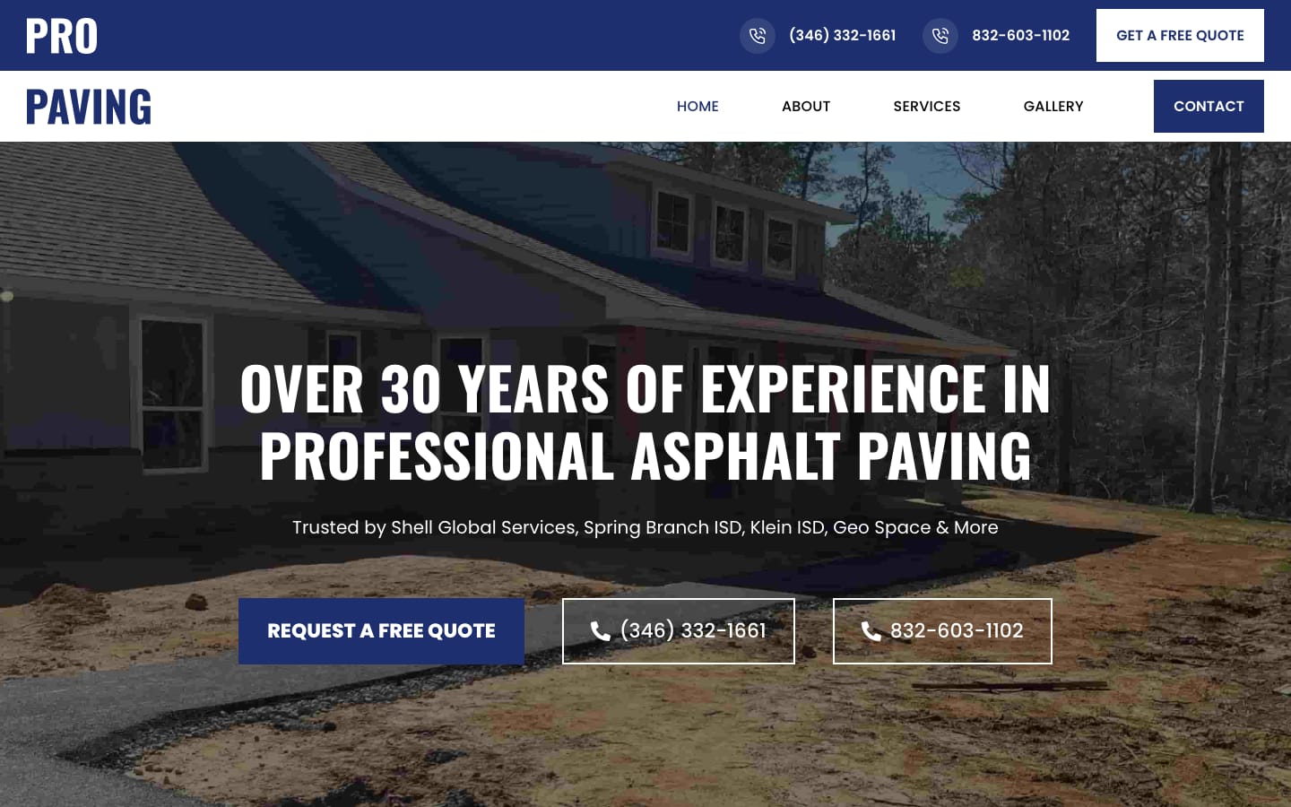 Pro Paving website homepage